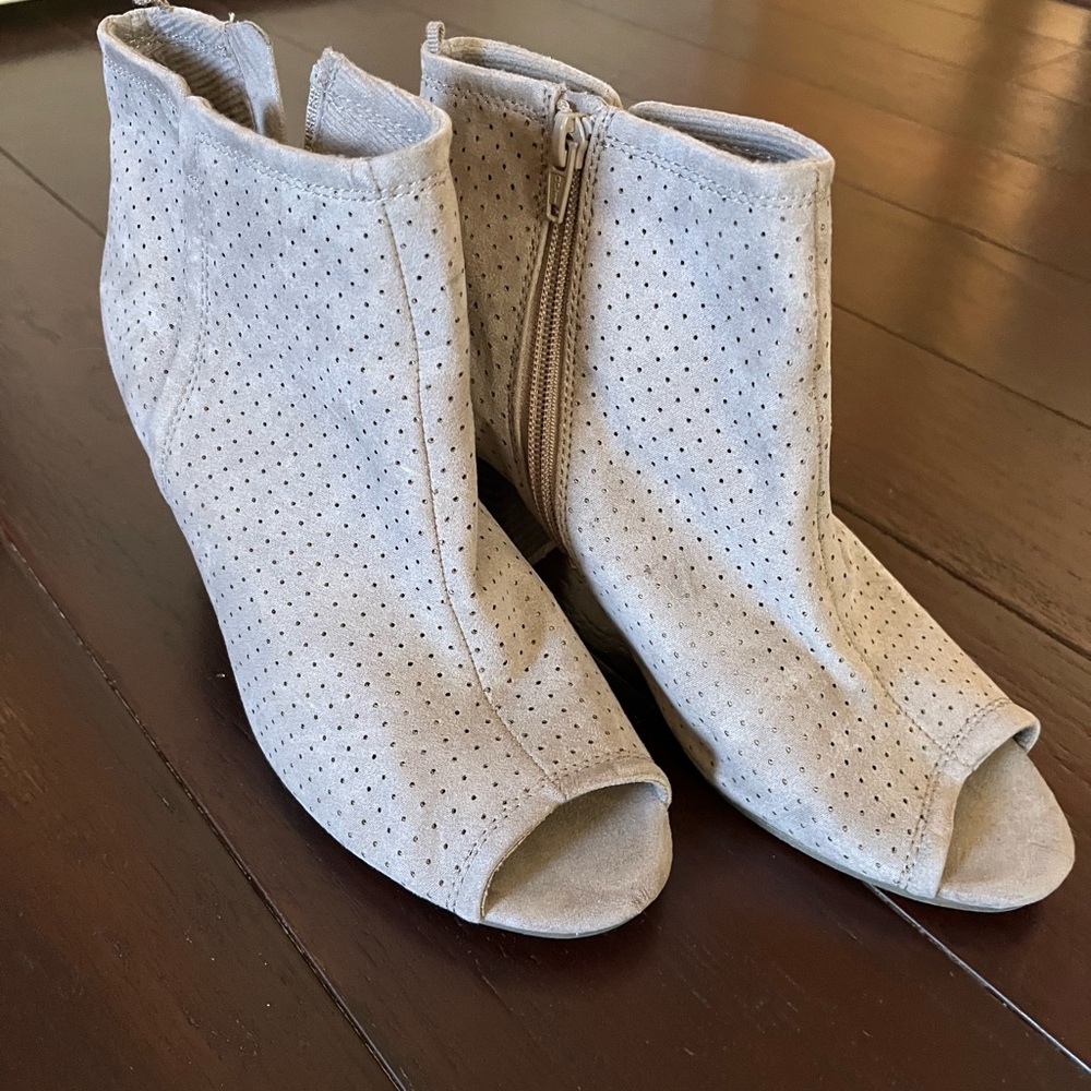 Perforated Peep-Toe Ankle Boots